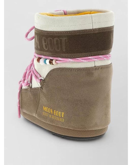 Moon Boot Pink Beaded Suede Ankle Boots