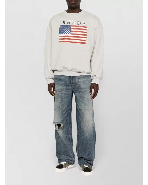 Rhude White Crew Neck Sweatshirt Usa Flag Graphic for men