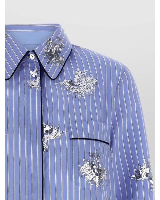 Le twins Blue Aria Shirt Long Sleeves Pocket Sequins Stripes
