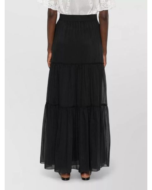 Ermanno Scervino Black Long Cotton Skirt Elastic Waist Tiered