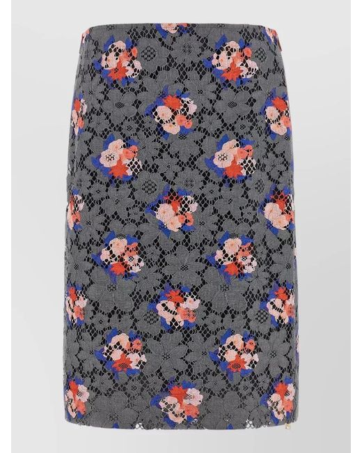 Fendi Blue Bouquet Lace Skirt Floral Knee Length