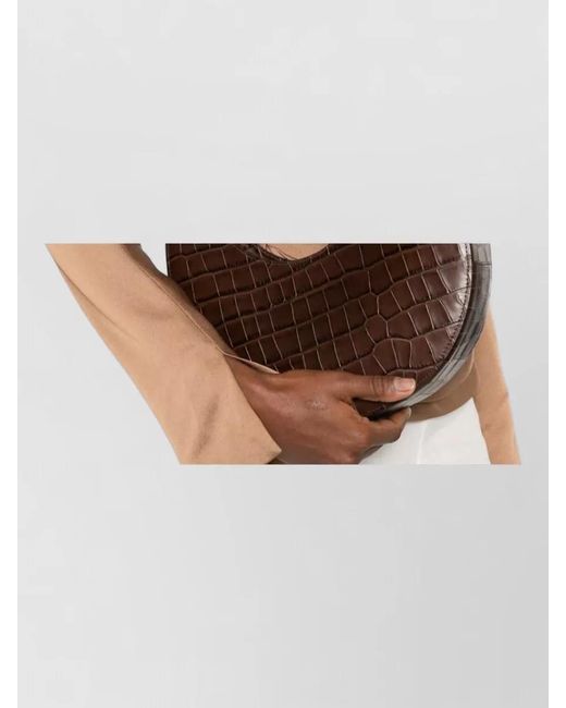 Staud Brown Crocodile Effect Structured Shoulder Bag Top Handle