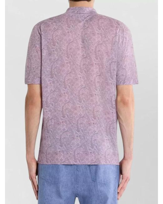 Etro Pink Floral Knit Polo Shirt Short Sleeves for men