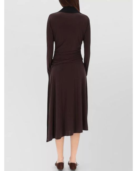 Tory Burch Red Midi Dress Ruched Skirt V Neckline