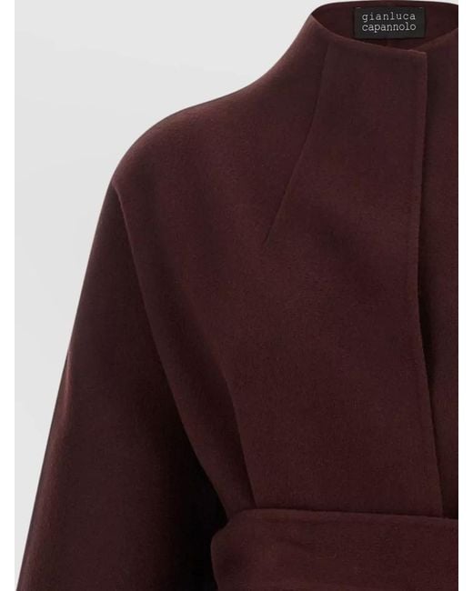 Gianluca Capannolo Red Belted Funnel Neck Coat