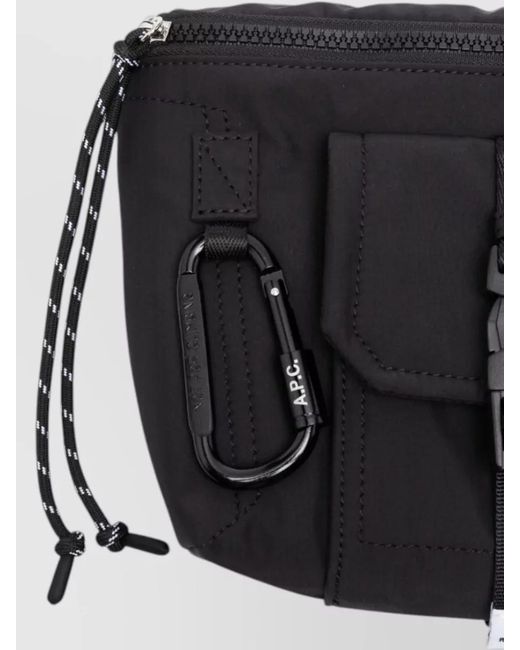 A.P.C. Black Belt Bag Silk Strap Carabiner Drawstring Pocket for men