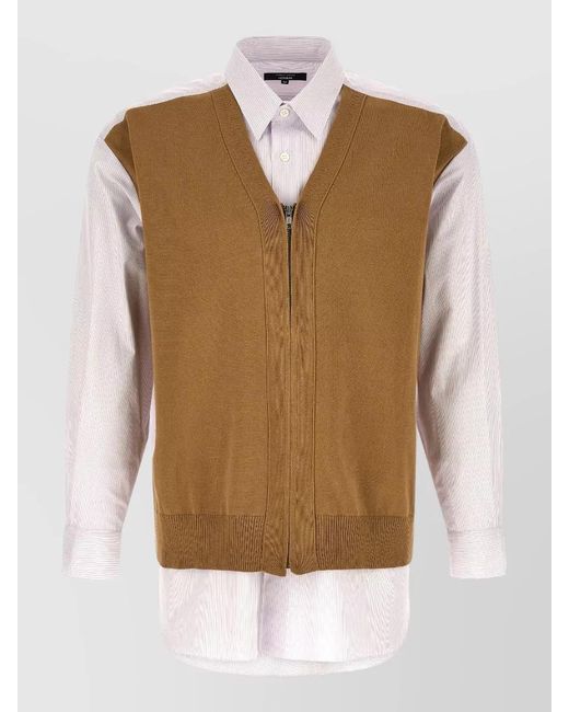 Comme des Garçons Natural Striped Cotton V-Neck Cardigan Insert Shirt for men