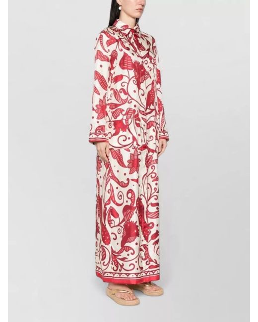 F.R.S For Restless Sleepers Red Silk Shirt Dress Belted Long Pockets