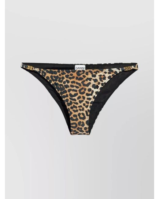 Ganni Black Leopard Print Stretch-Design Swim Bottom