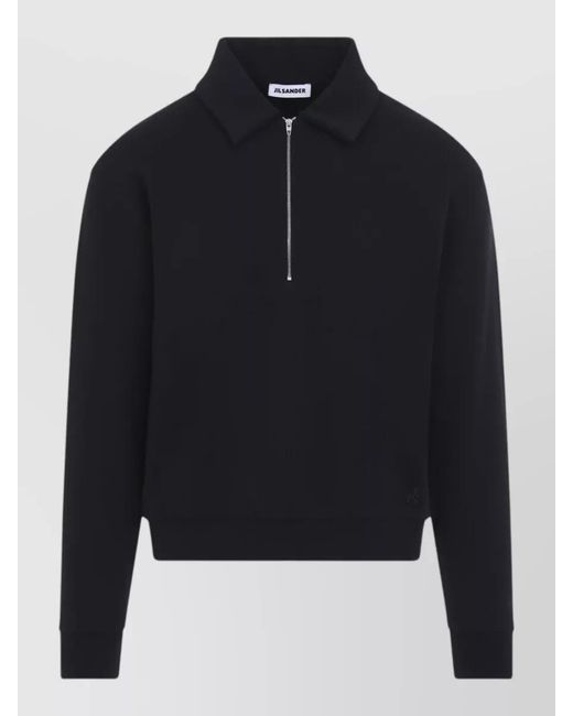 Jil Sander Blue Polo Shirt Half Zip Collar Long Sleeves for men