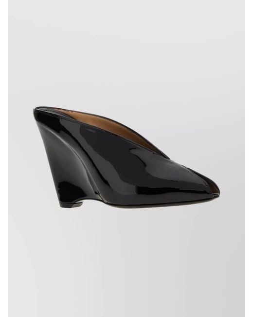 Ferragamo Black Leather Mules With Wedge Heel And Glossy Finish