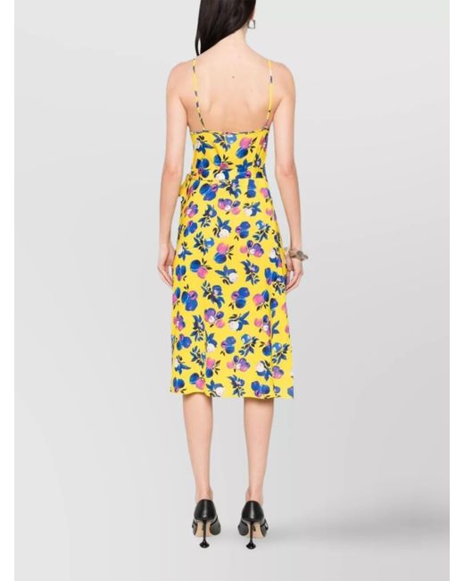 Coperni Metallic Floral Print Spaghetti Strap Tie Waist Midi Dress