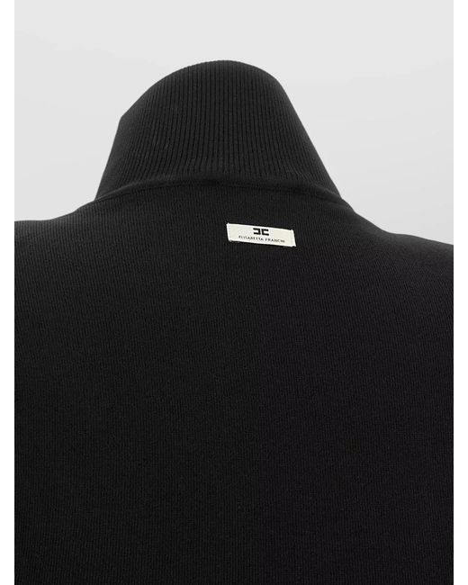 Elisabetta Franchi Black Knit Bodycon Dress Lace High Neck