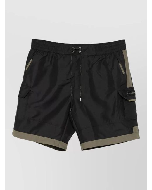 Dolce & Gabbana Black Medium Shorts Cargo Style Contrast Trim Pockets for men