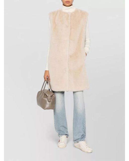 Herno Natural Faux Fur Sleeveless Round Neck Vest
