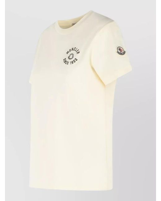 Moncler Natural Logo Cotton T Shirt Short Sleeves Crew Neck