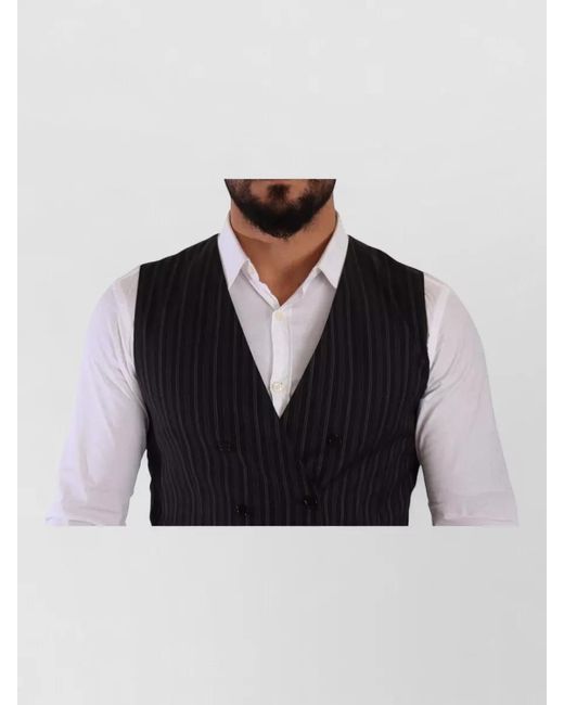 Dolce & Gabbana Blue Wool Striped Double-Breasted Waistcoat for men