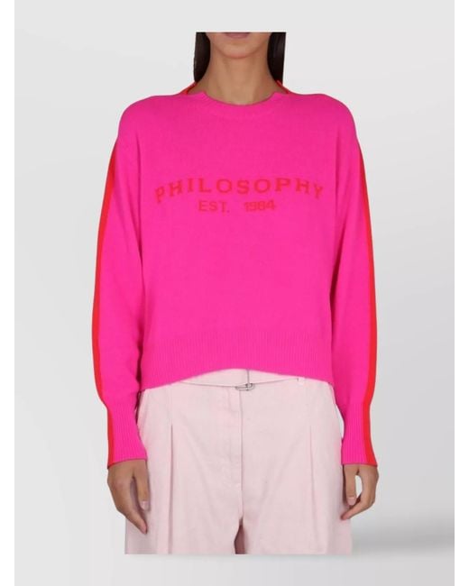 Philosophy Pink Cashmere Wool Logo-Embroidered Jumper