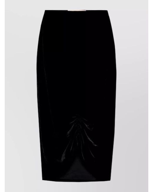 Valentino Black High Waist Velvet Midi Skirt Ruched