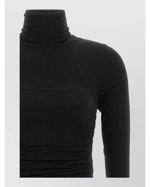 Elisabetta Franchi Black Jersey Bodycon Midi Dress Turtleneck Ruched