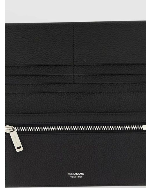 Ferragamo Blue Gancini Leather Wallet Embossed Pattern Design for men