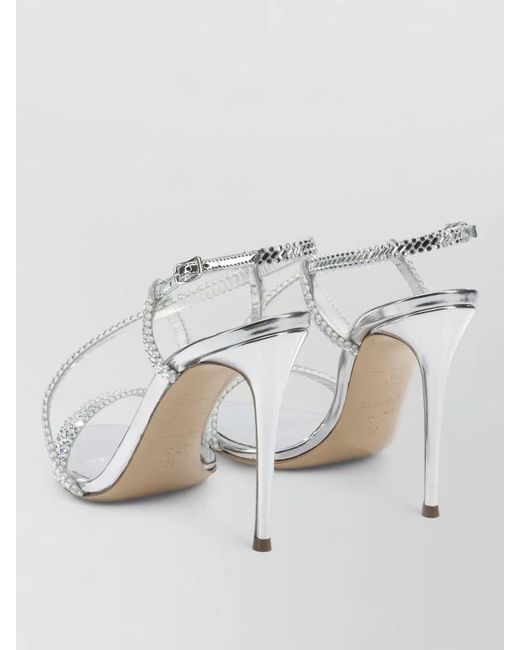 Casadei Gray Sandals Open Toe Metallic Finish Ankle Strap