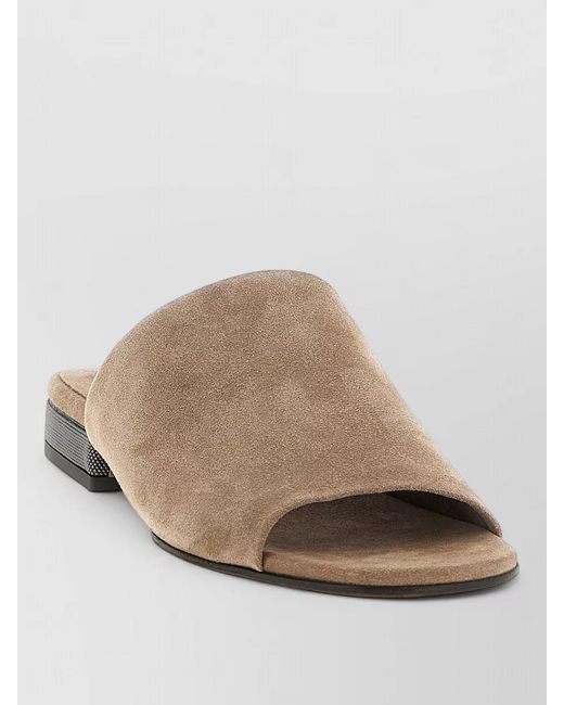 Brunello Cucinelli Natural Leather Suede Mules