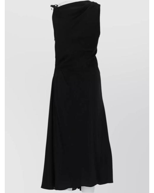 Victoria Beckham Black Asymmetric Neckline Sleeveless Midi Dress Draped