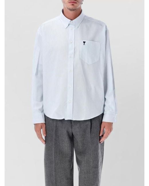 AMI Gray Striped Shirt Regular Fit Chest Pocket for men
