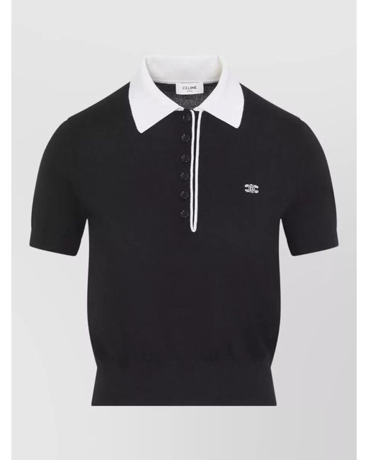 Céline Black Cashmere Silk Ribbed Polo Knit Top