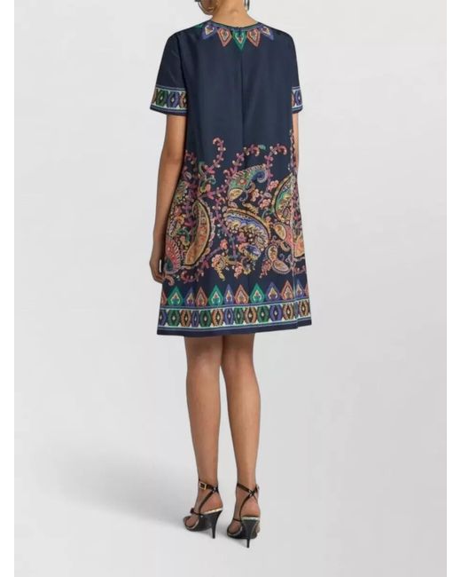 Etro Blue Silk Floral Paisley Mini Tunic Dress