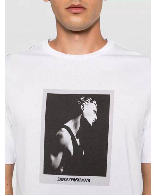 Emporio Armani White Cotton T Shirt Front Graphic Print for men