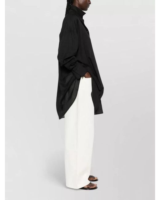 Totême Black Longline Cotton Blend Shirt Curved Hem
