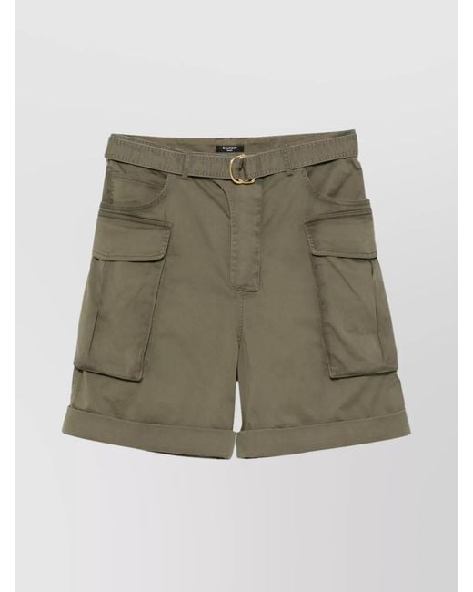 Balmain Green Cotton Cargo Shorts for men