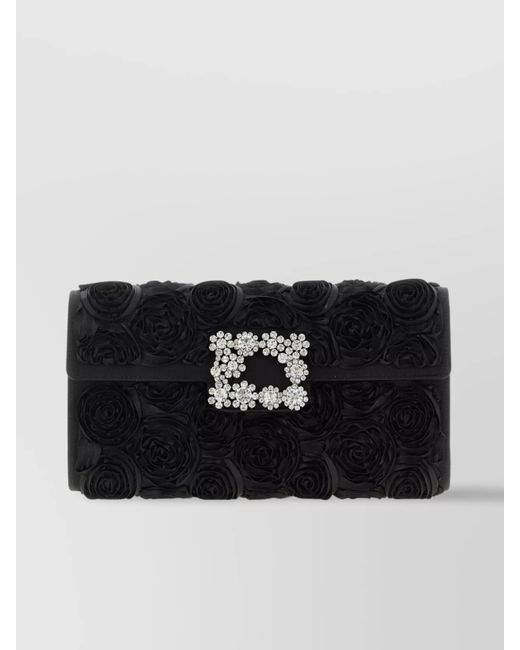 Roger Vivier Black Silk Efflorescence Clutch Bag