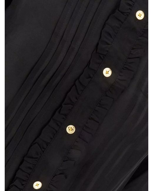 Michael Kors Black Silk Blend Pleated Ruffled Blouse