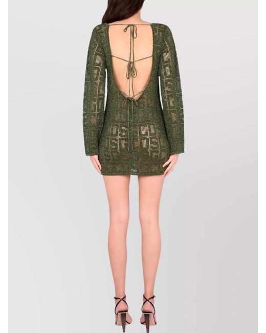 Gcds Green Macramé Boat Neck Mini Dress