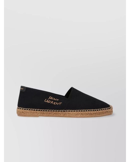 Saint Laurent Black Round Toe Canvas Espadrilles With Jute Sole for men