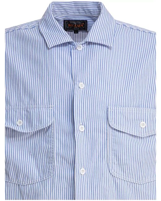 Beams Plus Blue Workwear Shirt Button Down Collar Stripes for men