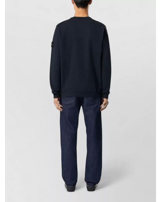 Stone Island Blue Logo Cotton Crew Neck Sweatshirt for men