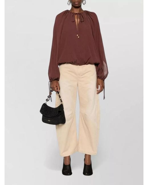 Loewe Red Silk Cotton Blend Blouse Drawstring Neckline