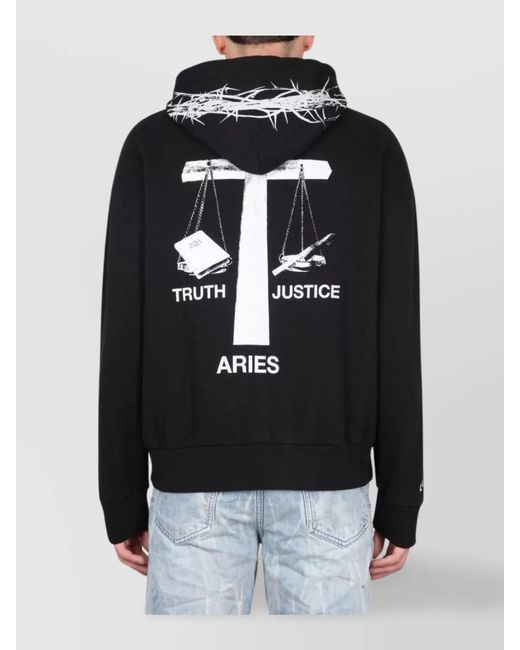 Aries Black Printed Cotton Hoodie for men