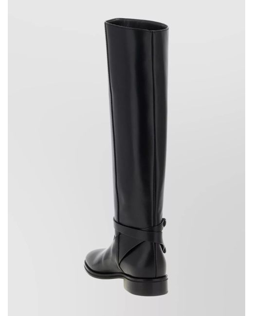 Jimmy Choo Black Knee-High Strap Detail Round Toe Boots