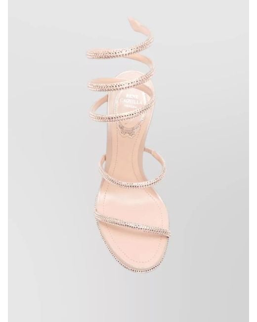 Rene Caovilla Natural Leather Crystal-Embellished Wrap-Around Heel Sandals