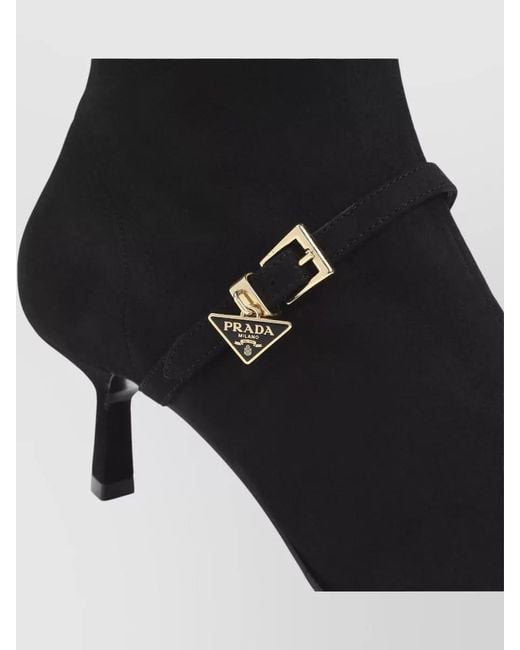 Prada Black Pointed Toe Kitten Heel Ankle Strap Pump