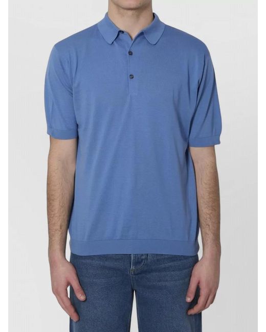 John Smedley Blue Adrian Sea Island Spread Collar Polo for men