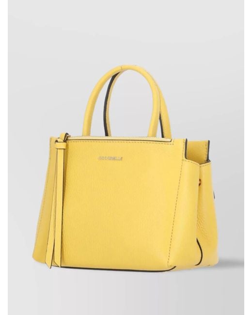 Coccinelle Yellow Pebbled Leather Cross-Body Bag With Top Handle