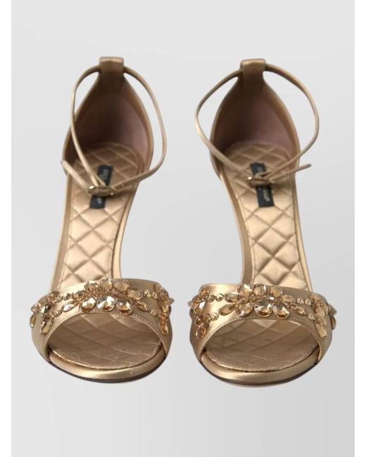 Dolce & Gabbana Natural Silk Crystal Embellished Ankle Strap Sandals