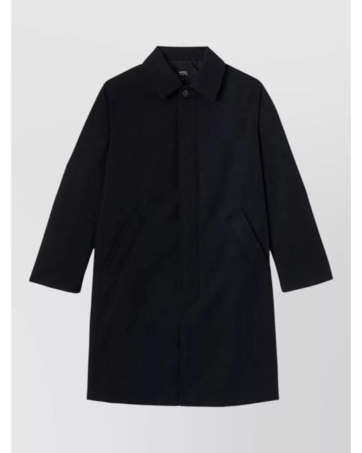 A.P.C. Blue Wool Mac Coat Below Knee Length