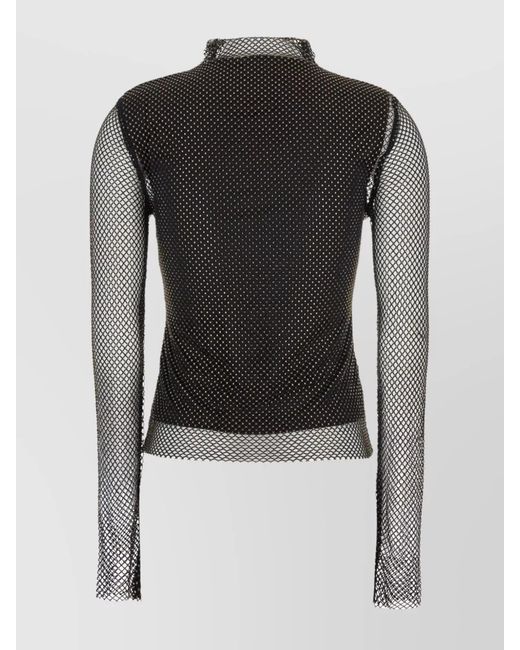 Sportmax Black Sheer Mesh Overlay Crewneck Knitwear